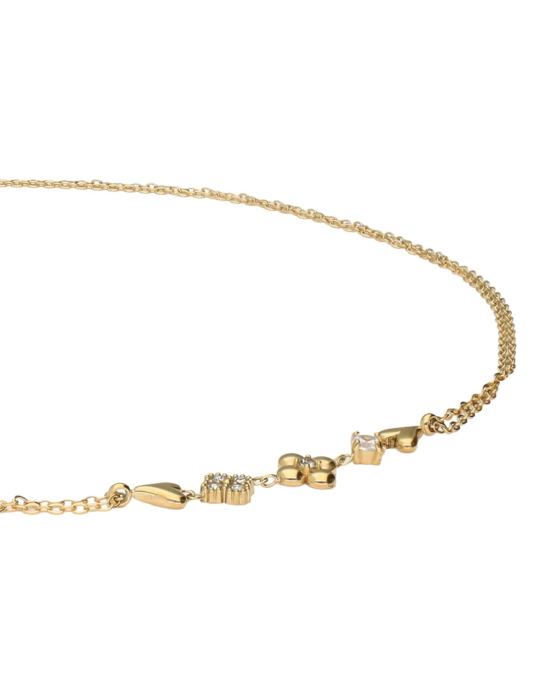 DUBBELE KETTING MET VIJF BEDELS EN STRASS GOUD