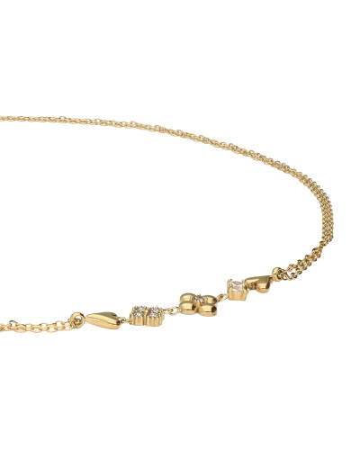 DUBBELE KETTING MET VIJF BEDELS EN STRASS GOUD