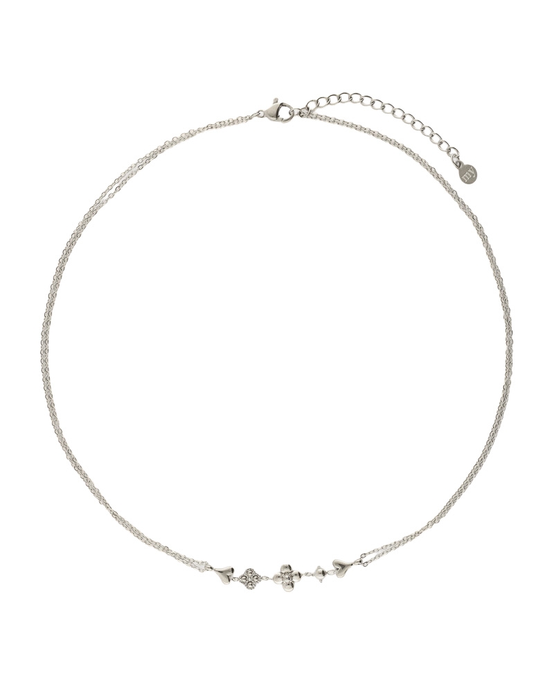 DUBBELE KETTING MET VIJF MINIMALISTISCHE BEDELS ZILVER