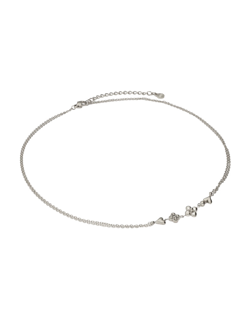 DUBBELE KETTING MET VIJF MINIMALISTISCHE BEDELS ZILVER