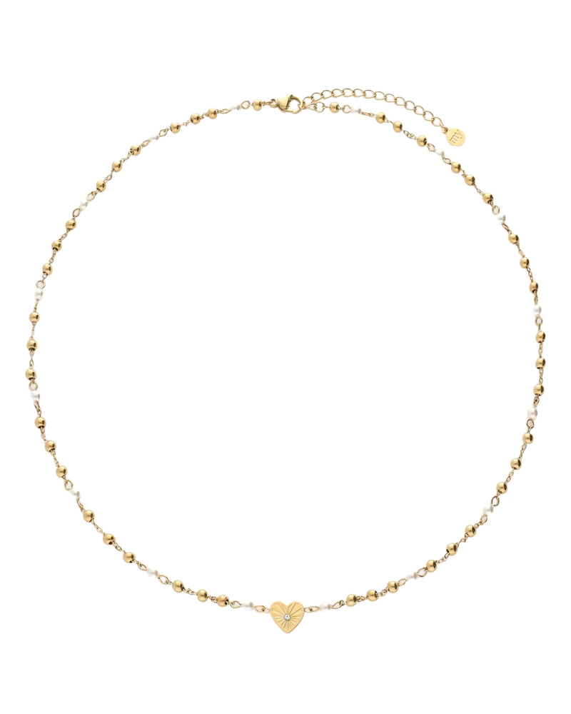 KETTING MET HARTJE EN IMITATIEPARELS GOUD