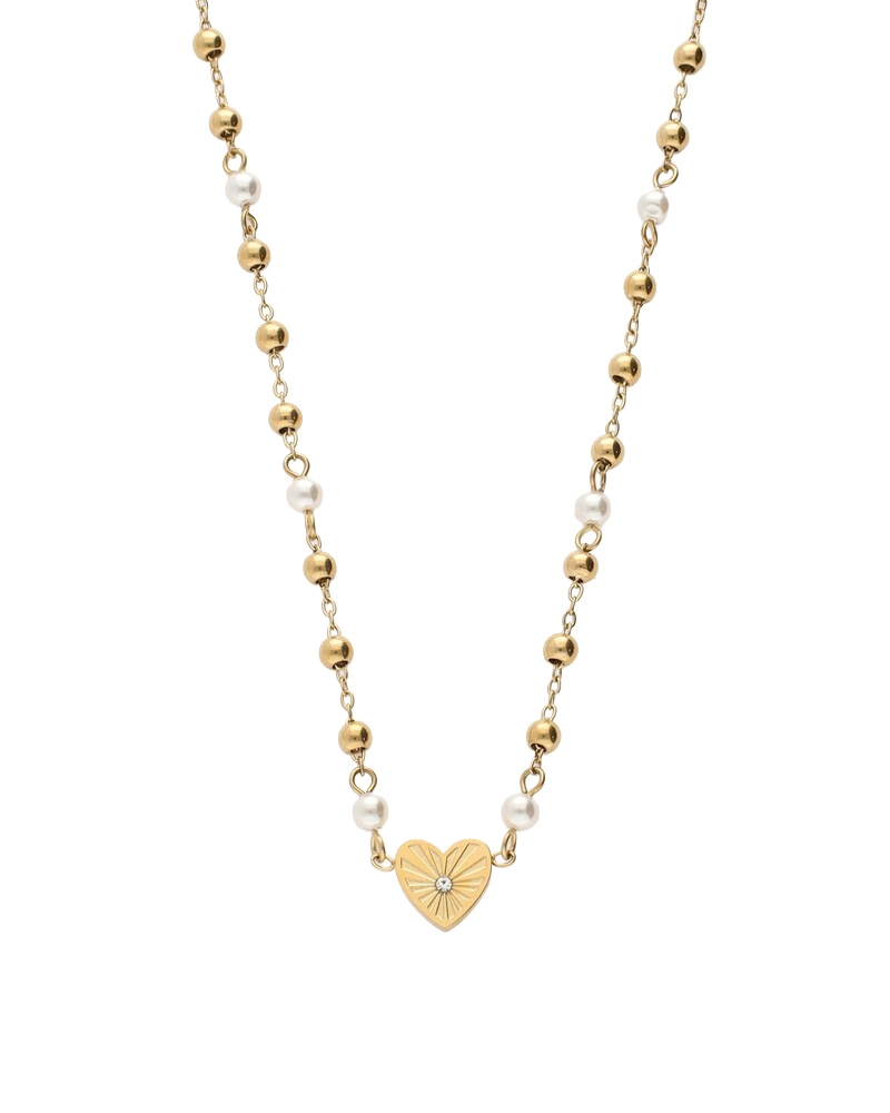 KETTING MET HARTJE EN IMITATIEPARELS GOUD