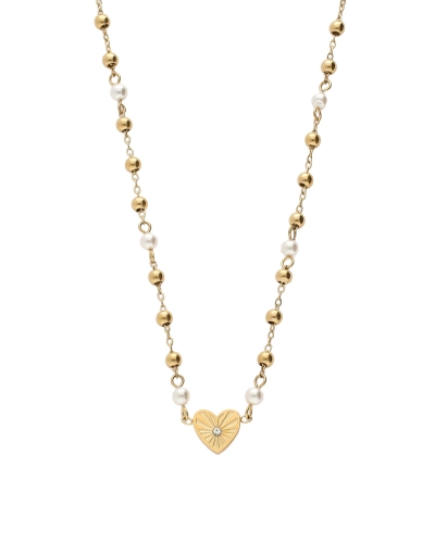 KETTING MET HARTJE EN IMITATIEPARELS GOUD