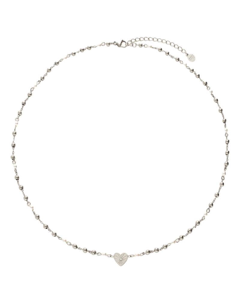 KETTING MET HARTJE EN IMITATIEPARELS ZILVER