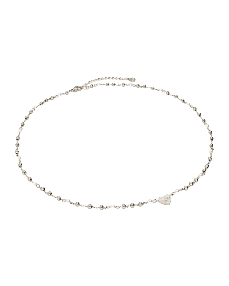 KETTING MET HARTJE EN IMITATIEPARELS ZILVER