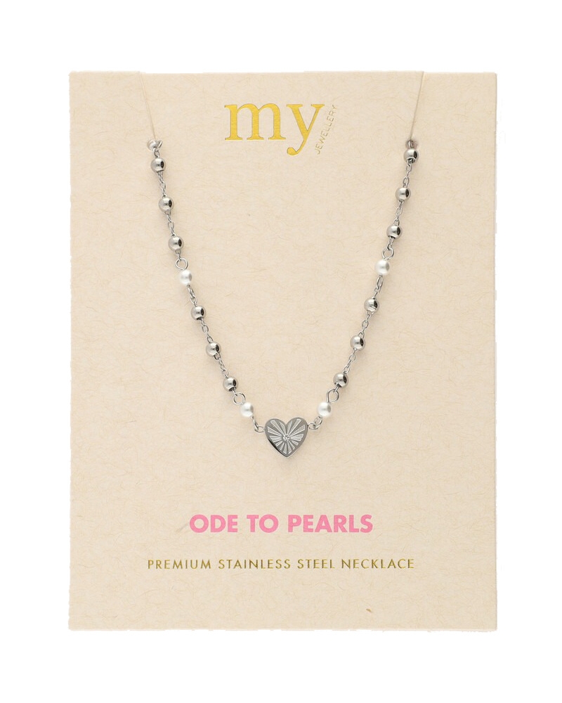 KETTING MET HARTJE EN IMITATIEPARELS ZILVER
