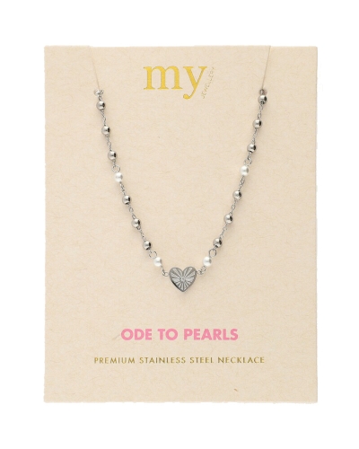 KETTING MET HARTJE EN IMITATIEPARELS ZILVER