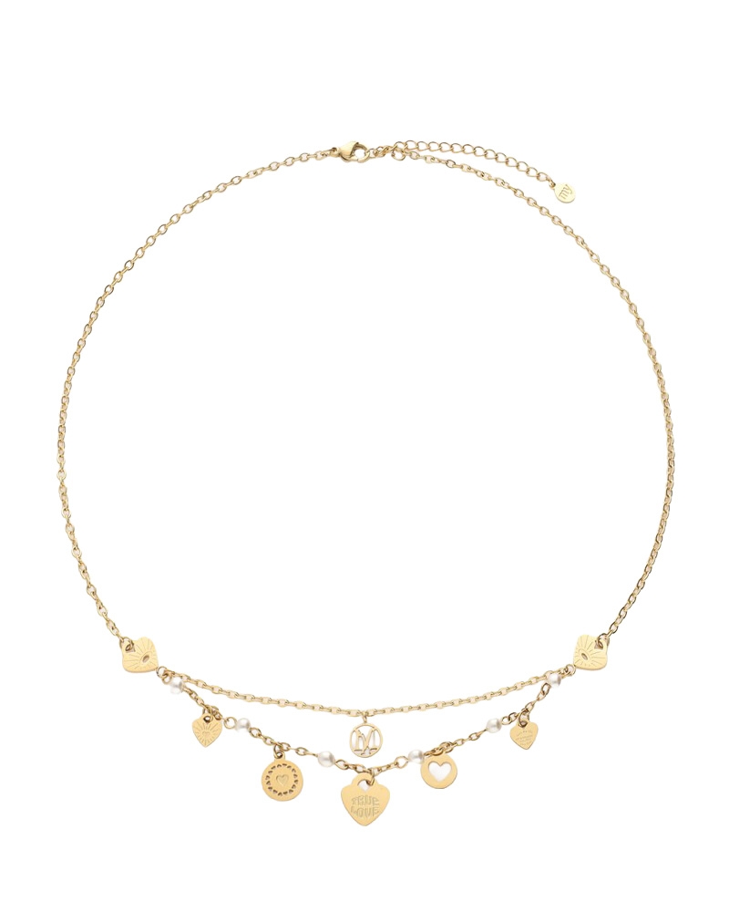KETTING MET HARTJES EN IMITATIEPARELS GOUD
