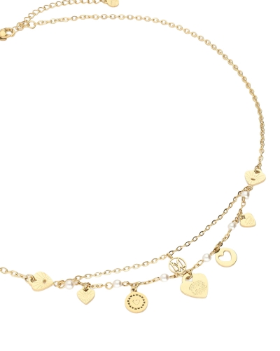 KETTING MET HARTJES EN IMITATIEPARELS GOUD
