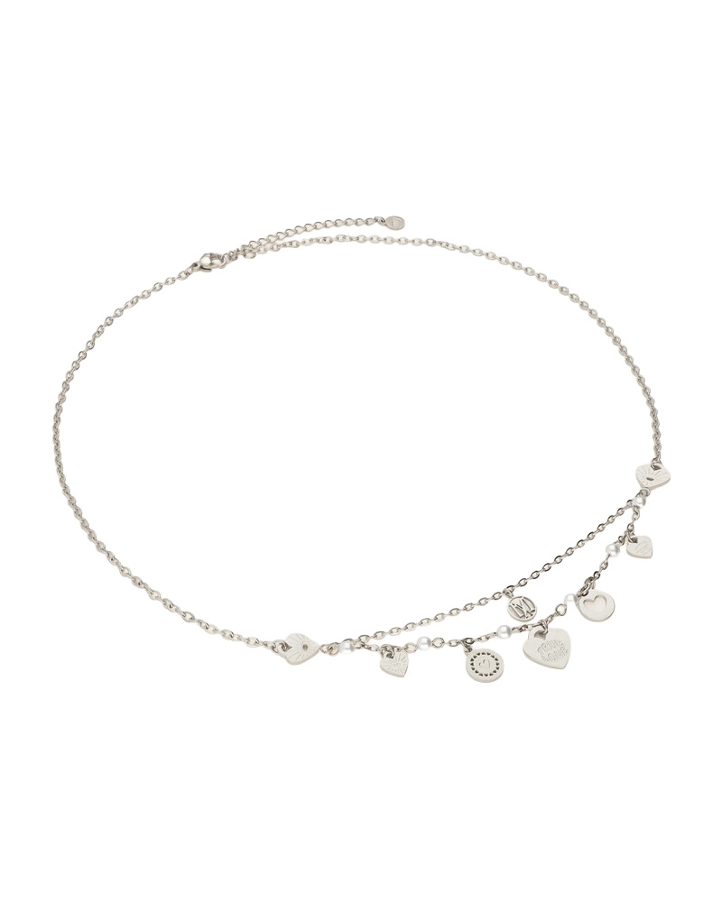 KETTING MET HARTJES EN IMITATIEPARELS ZILVER