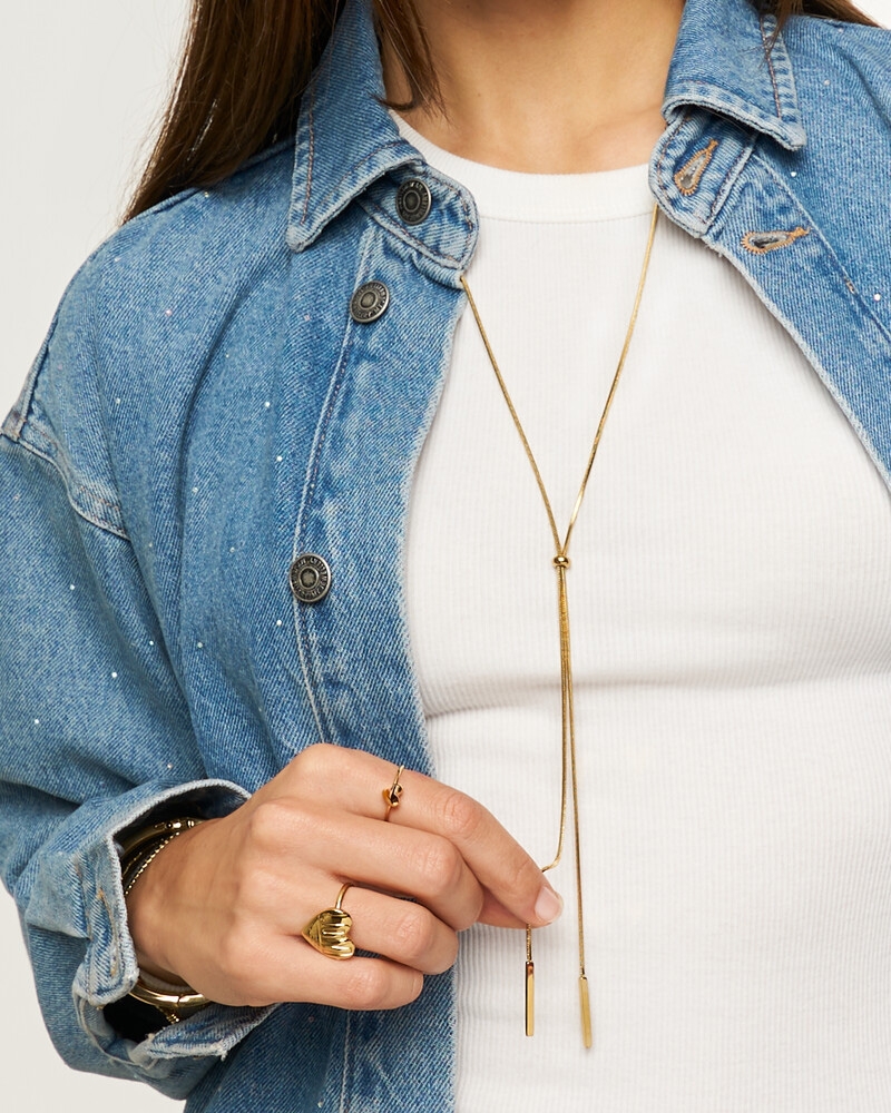 LANGE Y-KETTING MET STAAFJES GOUD