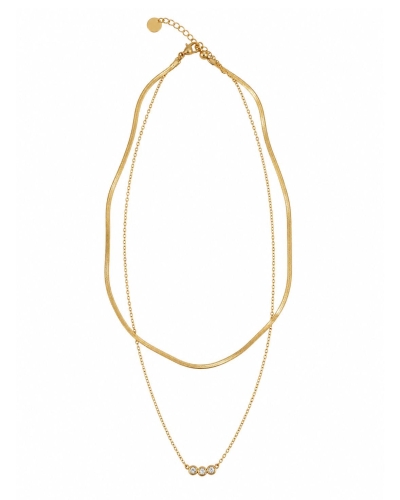 Gossip the Label DUBBELE KETTING SNAKE EN CRYSTAL Goud