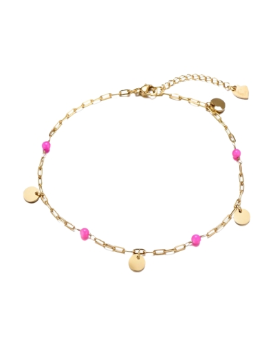 Gossip Gossip Enkelbandjes ENKELBAND ROZE KRALEN EN MUNTJES Goud