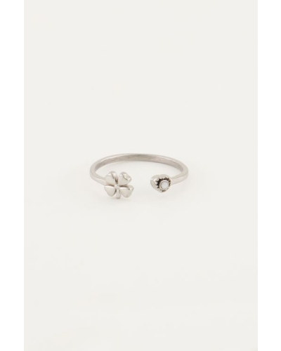 My Jewellery RING KLAVER EN STEENTJE ZILVER