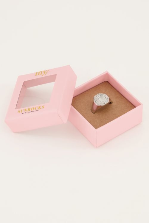 VINTAGE LOOK ZEGELRING MET MUNT ZILVER