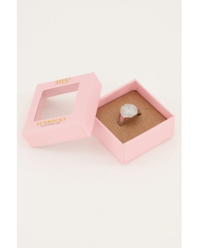 VINTAGE LOOK ZEGELRING MET MUNT ZILVER