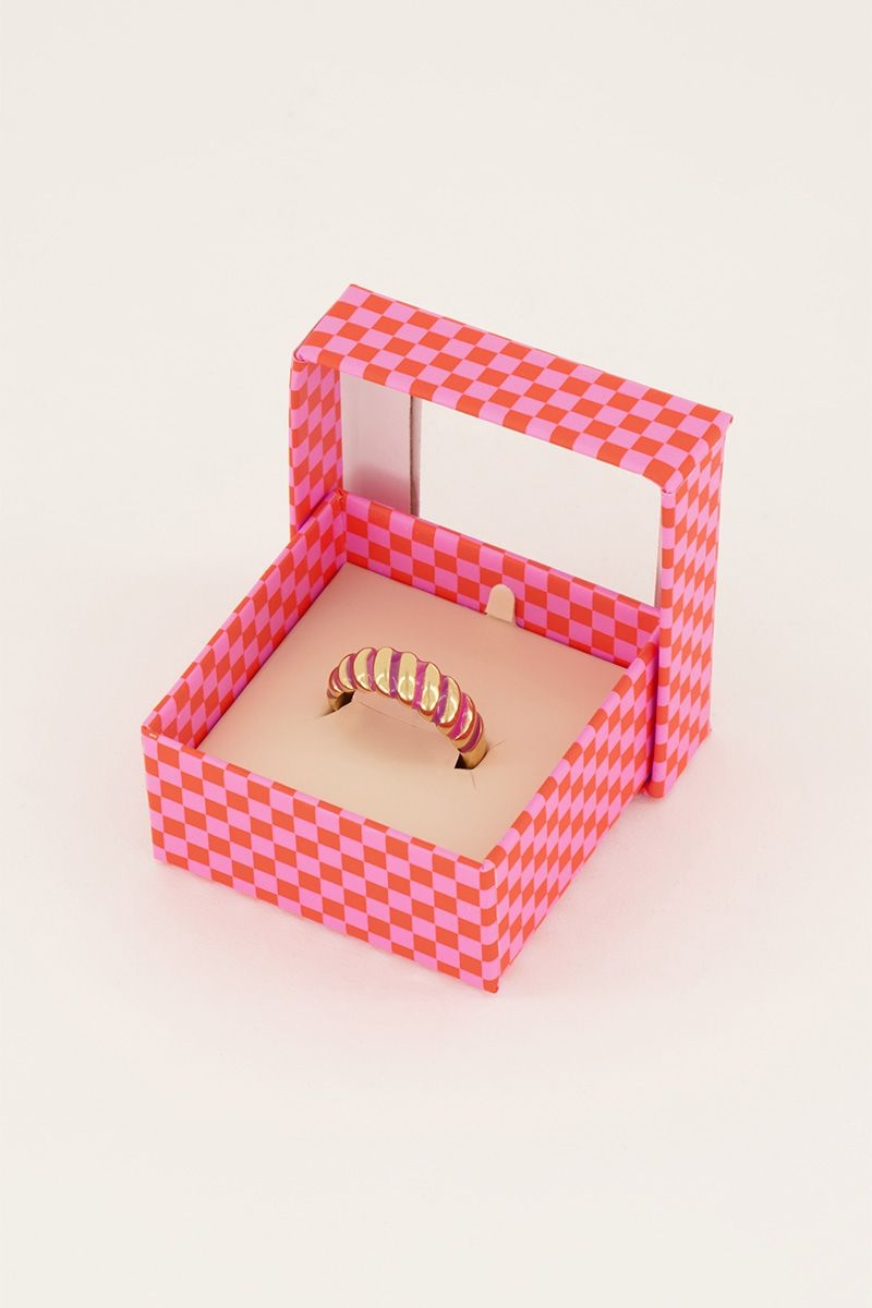 Candy couture roze gedraaide ring goud