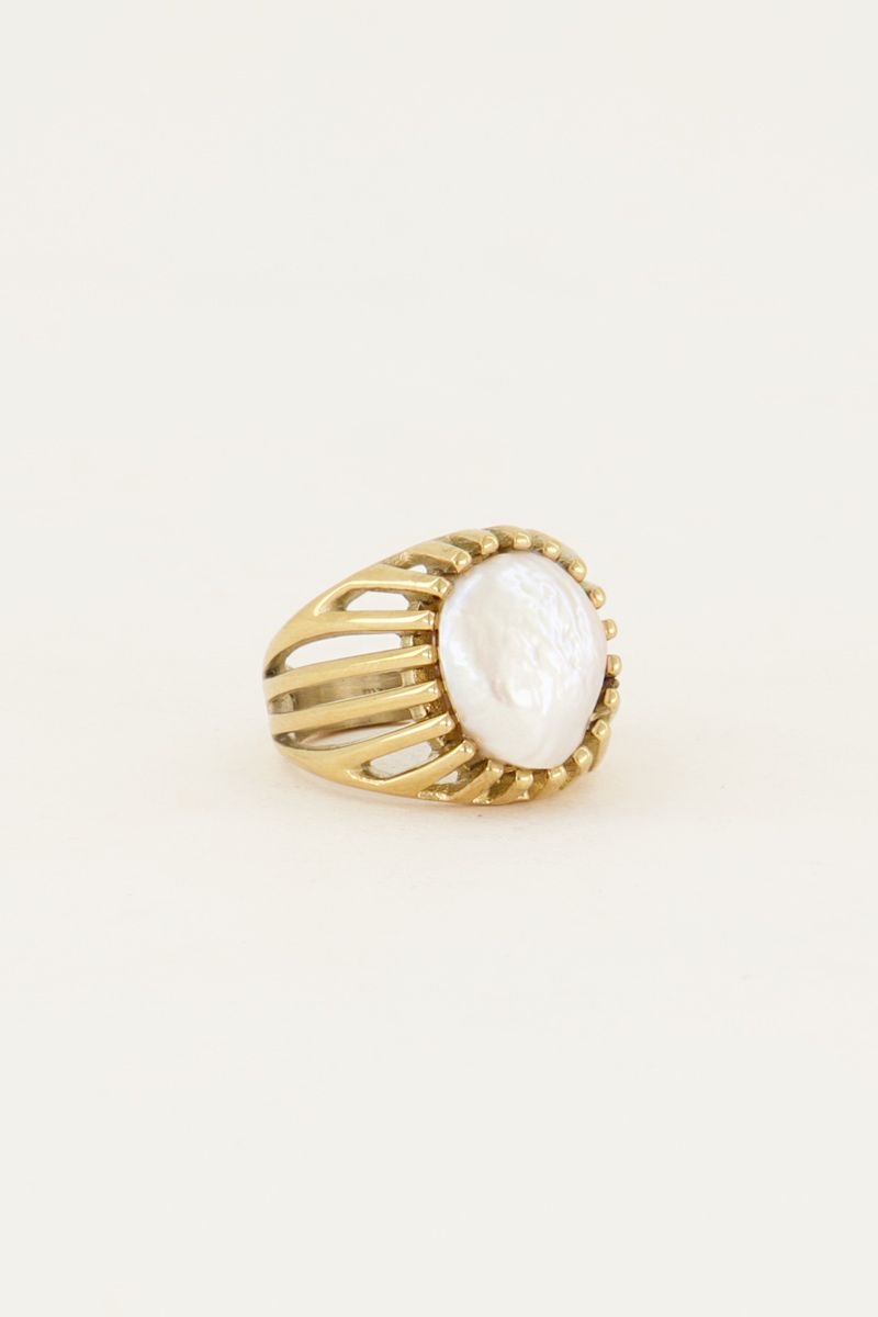 Statement ring met parel goud
