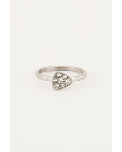 RING DRIEHOEK STRASS ZILVER