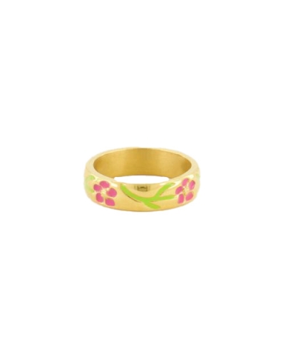 RING MET ROZE BLOEMEN GOUD