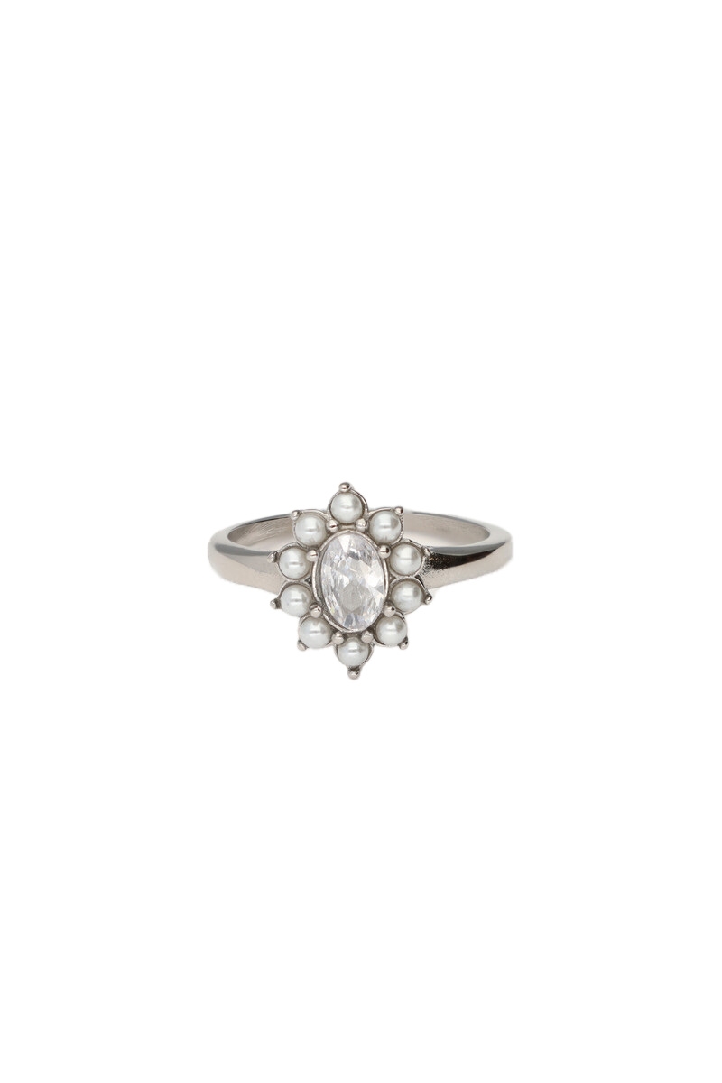 RING MET STEEN EN PARELS ZILVER