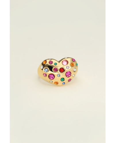 My Jewellery STATEMENT RING MET HART EN GEKLEURDE STEENTJES GOUD