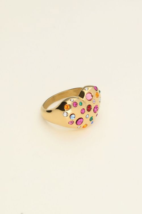 STATEMENT RING MET HART EN GEKLEURDE STEENTJES GOUD