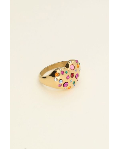 STATEMENT RING MET HART EN GEKLEURDE STEENTJES GOUD