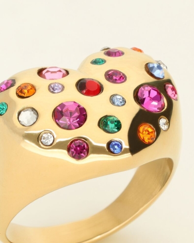 STATEMENT RING MET HART EN GEKLEURDE STEENTJES GOUD