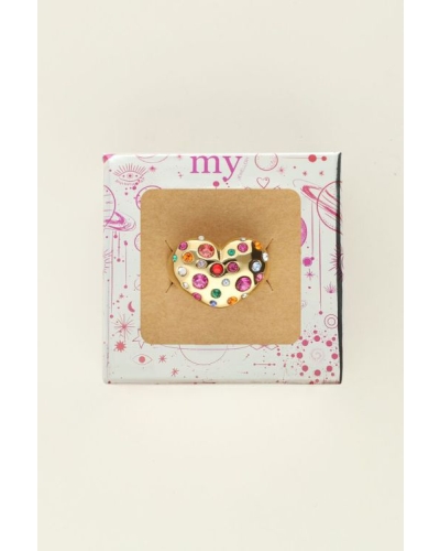 STATEMENT RING MET HART EN GEKLEURDE STEENTJES GOUD