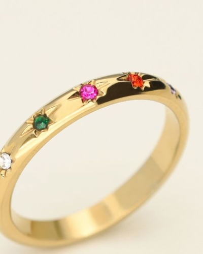 RING MET GEKLEURDE STEENTJES GOUD