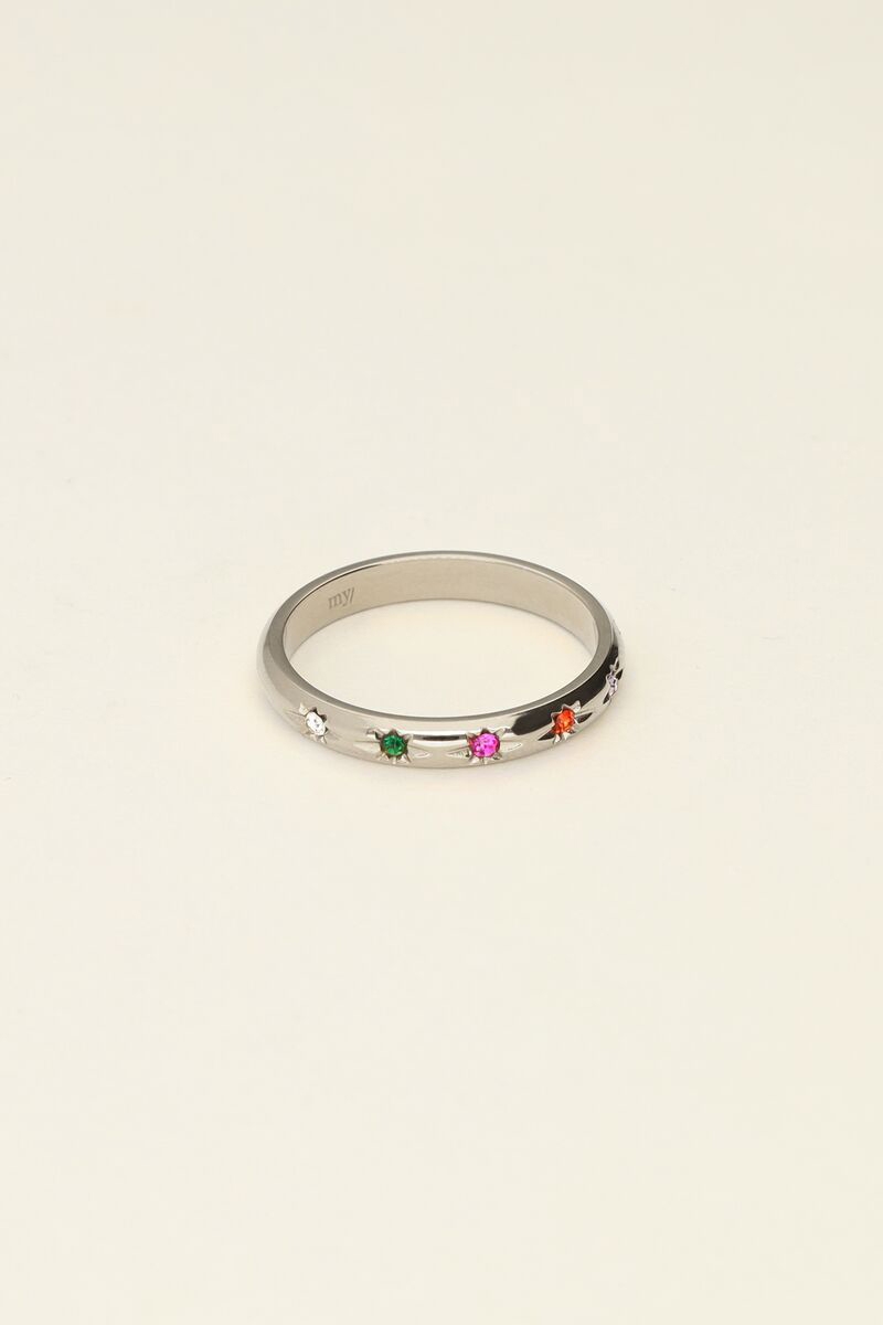 RING MET GEKLEURDE STEENTJES ZILVER