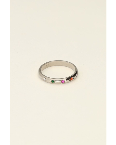 RING MET GEKLEURDE STEENTJES ZILVER