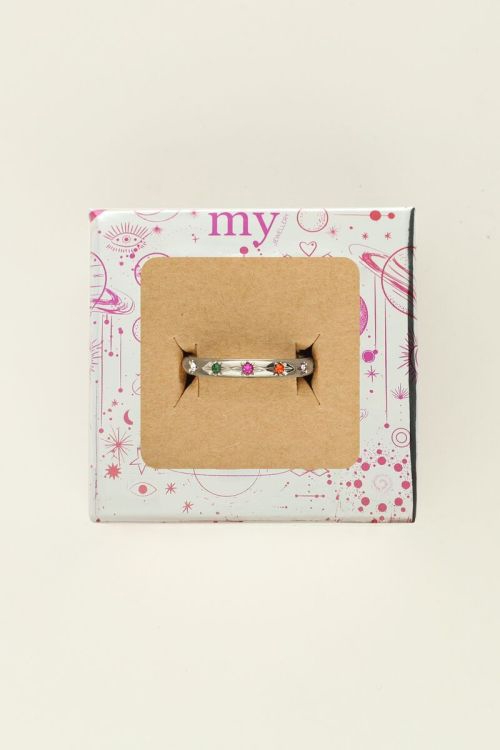 RING MET GEKLEURDE STEENTJES ZILVER