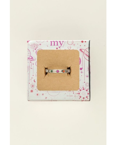 RING MET GEKLEURDE STEENTJES ZILVER