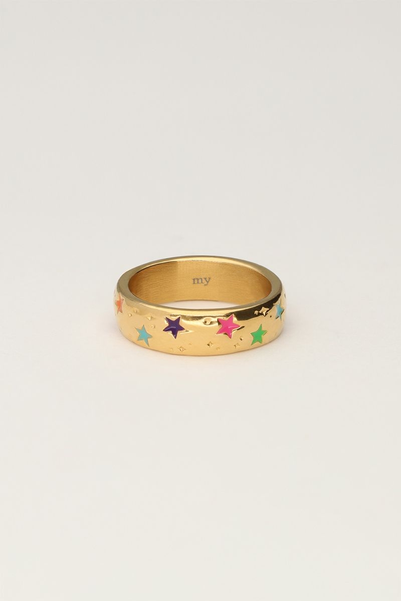 RING MET GEKLEURDE STERREN GOUD