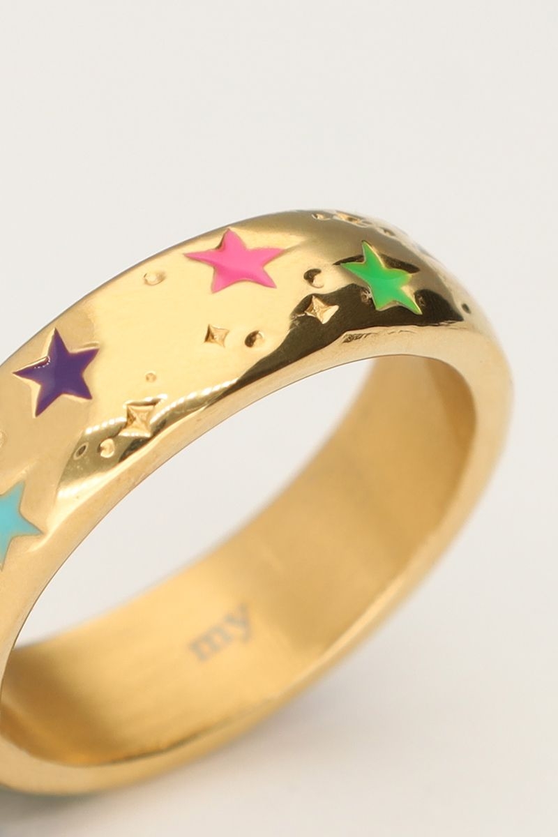 RING MET GEKLEURDE STERREN GOUD