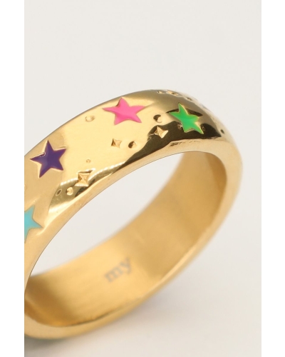 RING MET GEKLEURDE STERREN GOUD