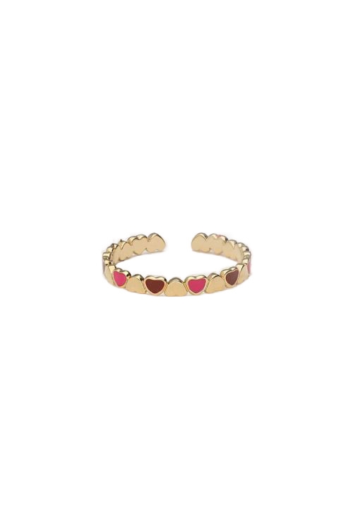 RING MET RODE EN ROZE HARTJES GOUD