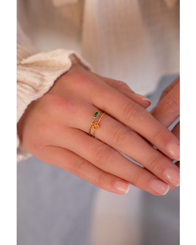 My Jewellery RING MET KLAVER EN ORANJE STRASS GOUD