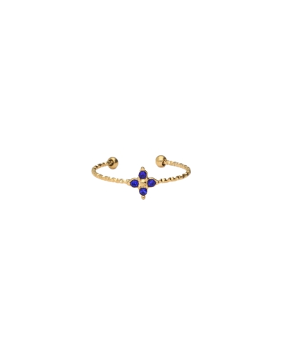 My Jewellery RING MET KLAVER EN BLAUWE STRASS GOUD