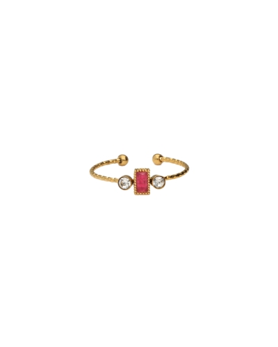 My Jewellery RING MET VIERKANTE RODE STRASS GOUD