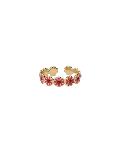 My Jewellery VINTAGE RING MET ROZE & RODE BLOEMEN GOUD