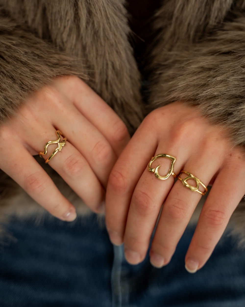 RING DOUBLE HART GOUD