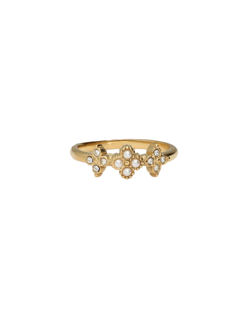 RING KLAVER MET STRASS EN IMITATIEPARELS