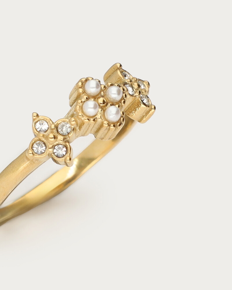 RING KLAVER MET STRASS EN IMITATIEPARELS
