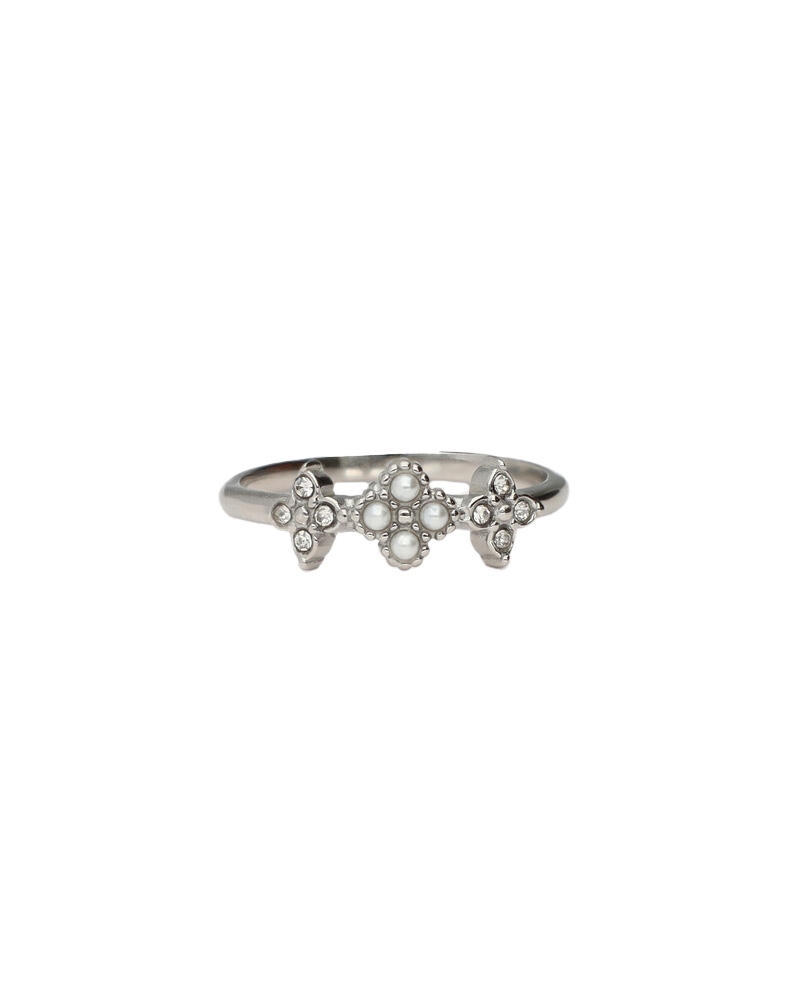 RING KLAVER MET STRASS EN IMITATIEPARELS