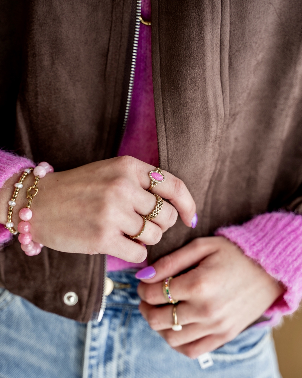 VINTAGE RING MET STEEN ROZE