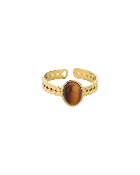 GEVLOCHTEN RING MET STEEN GOUD TIJGEROOG