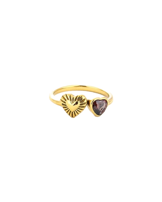 RING MET DUBBEL HART GOUD/BRUIN